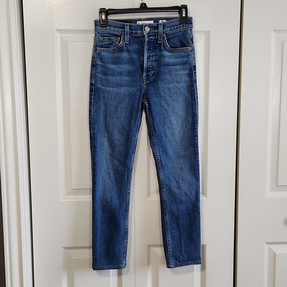 Re/Done Women's Mid 70s Wash High-Rise Ankle Cropped Button Fly Jeans SZ‎ 25 USA